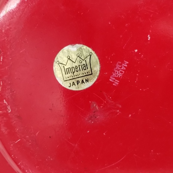 Imperial Japan enamel red floral pot white flowers with long wood handle vintage - Picture 7 of 9